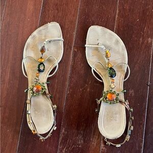 Elegant Embellished Sandals with Orange and Green Accents. Made in Italy. 10.5B.